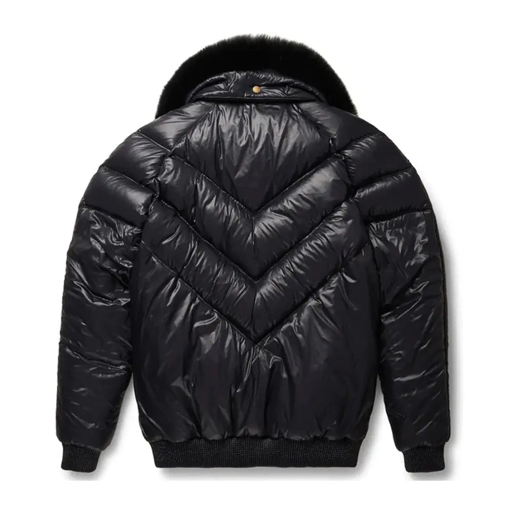 Men's Black Leather V-Bomber Jacket The Leather Fit