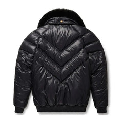 Men's Black Leather V-Bomber Jacket The Leather Fit