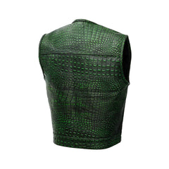 Men’s Classic Green Leather Motorcycle Vest The Leather Fit