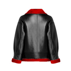 Women’s Aviator Leather Jacket with Red Shearling The Leather Fit