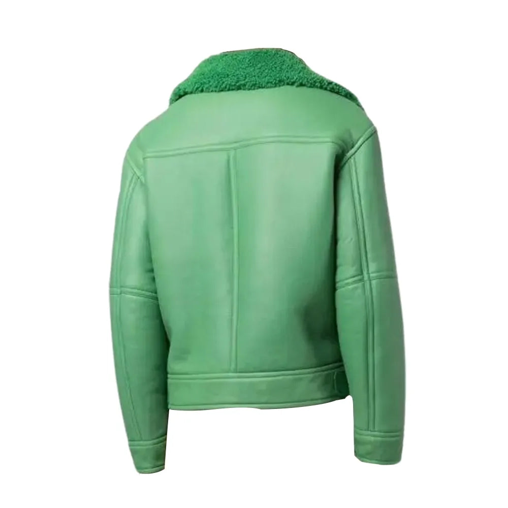 Women Green Aviator Shearling Leather Jacket The Leather Fit