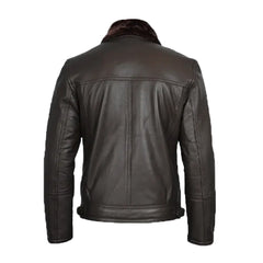 Men's Dark Brown Shearling Leather Moto Jacket The Leather Fit