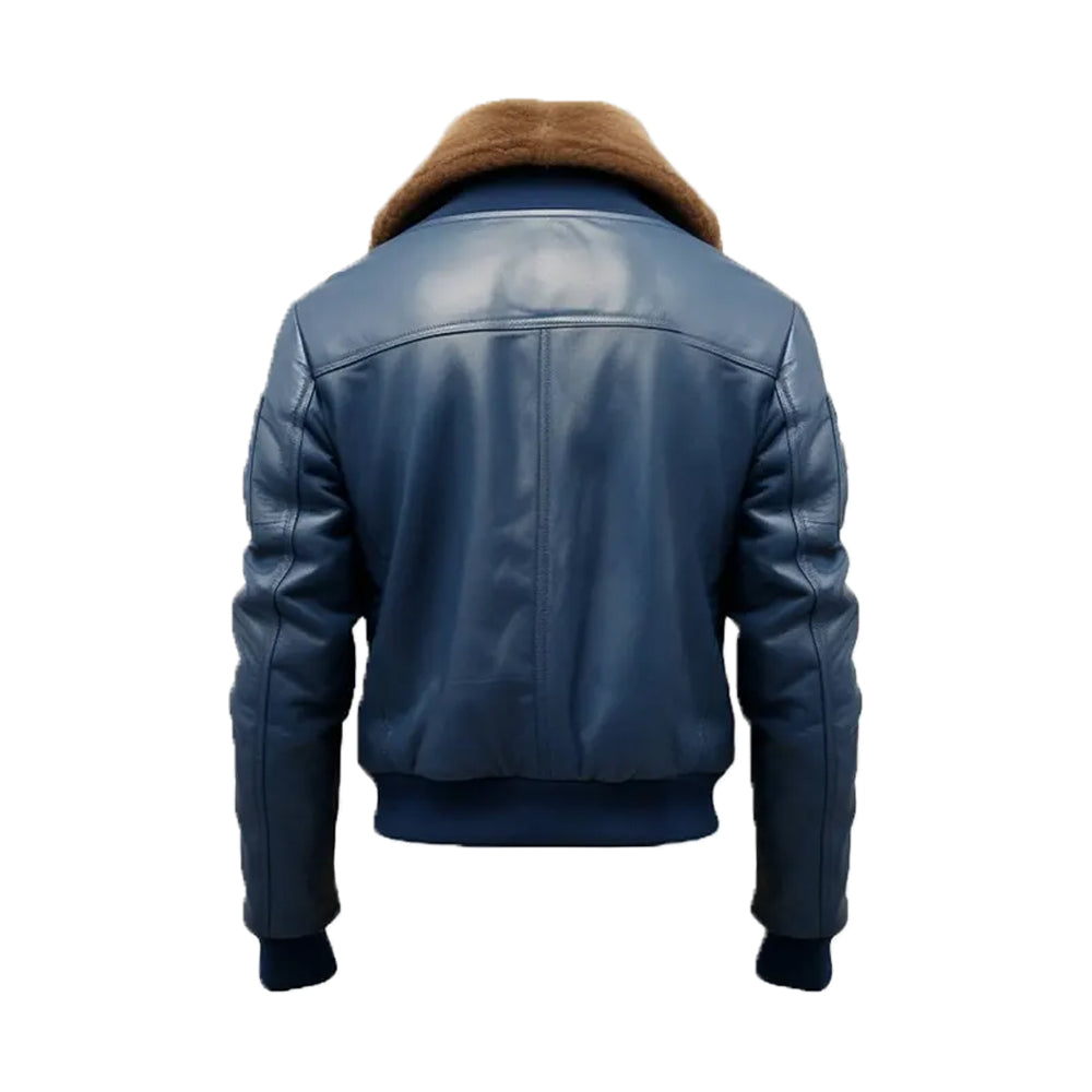 Men's Blue Flight Bomber Leather Jacket The Leather Fit