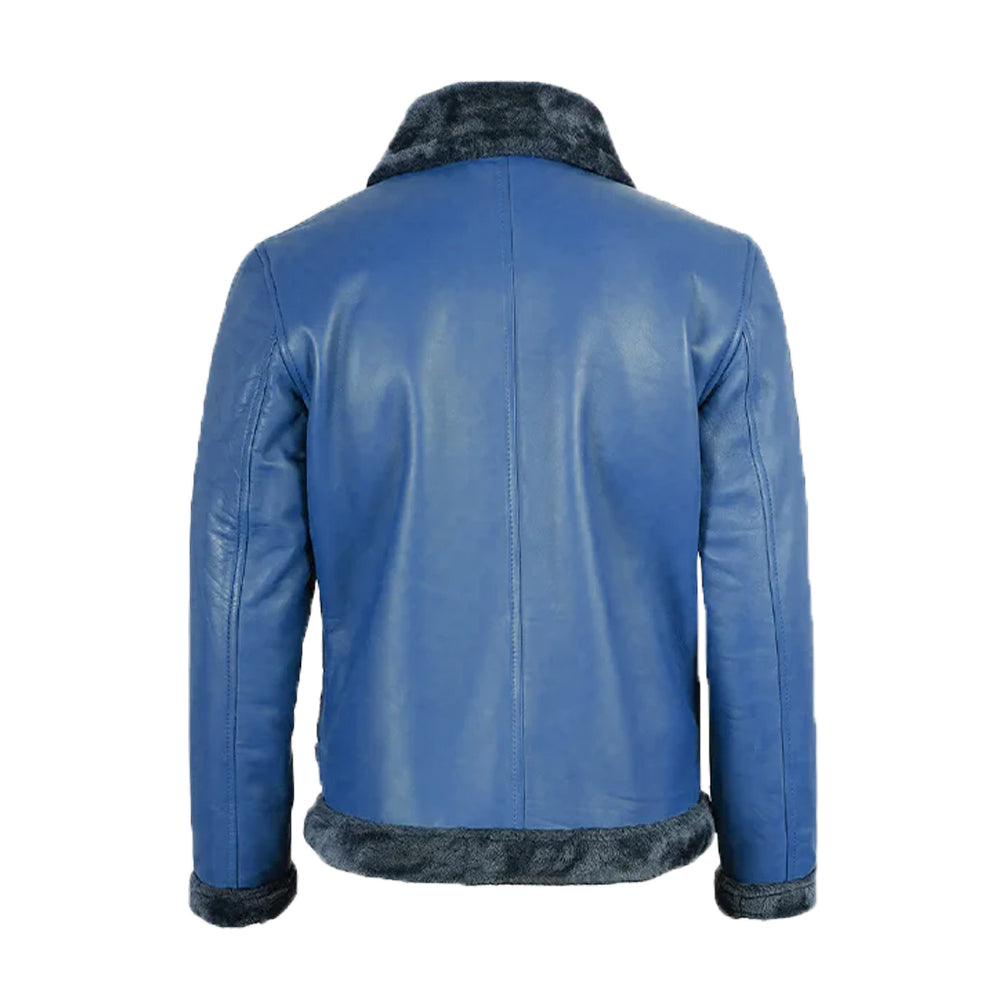 Men's Blue Fur Leather Shearling Bomber Jacket The Leather Fit