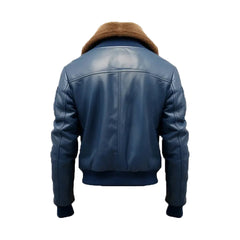 Men's Blue Flight Bomber Leather Jacket The Leather Fit