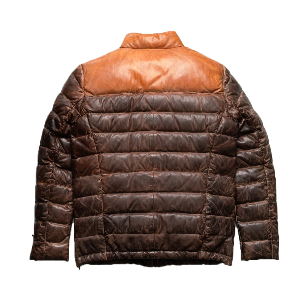 Premium Brown Leather Down Jacket - The Leather Fit