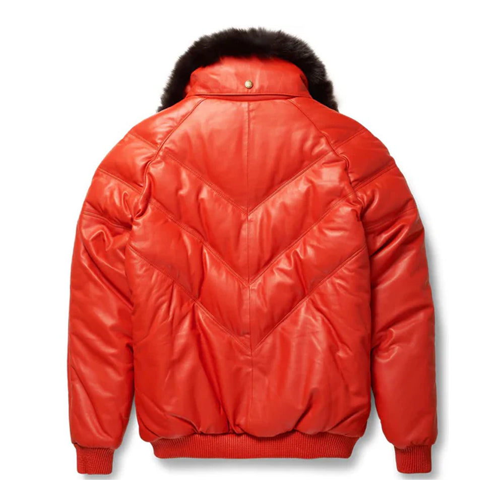 Men's Orange Leather V-Bomber Jacket The Leather Fit