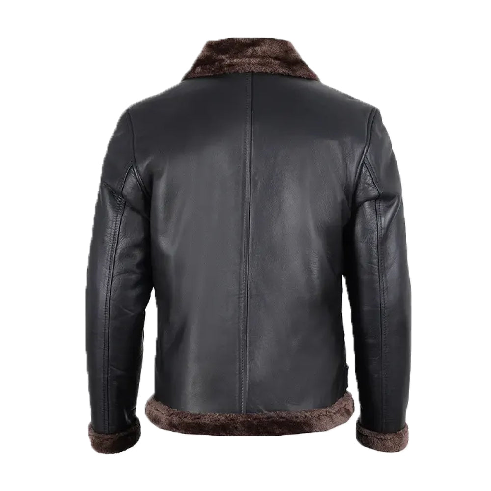 Men's Black Shearling Bomber Leather Jacket The Leather Fit