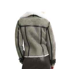 Women Asymmetrical Shearling Grey Leather Jacket The Leather Fit