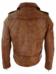 Real Leather Slim Fit Cross Zip Mens Retro Vintage Brando Jacket Vintage Biker-Tan The Leather Fit