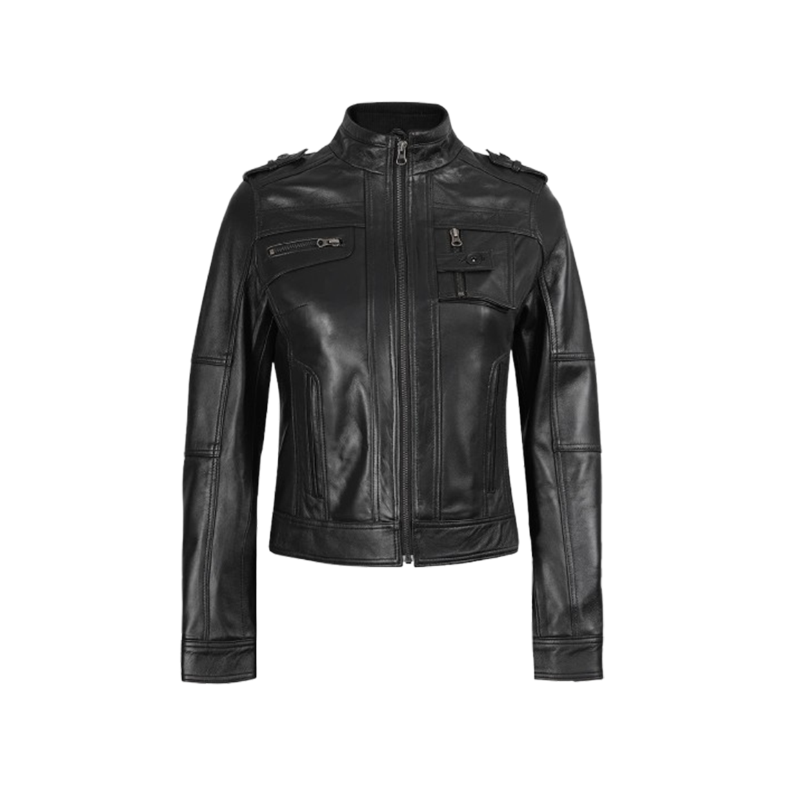 Women’s Black Cafe Racer Real Leather Jacket | Genuine Leather - The Leather Fit