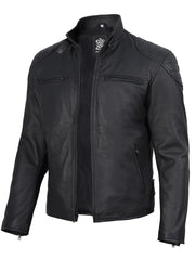 Men's Matte Black Biker Style Leather Jacket The Leather Fit
