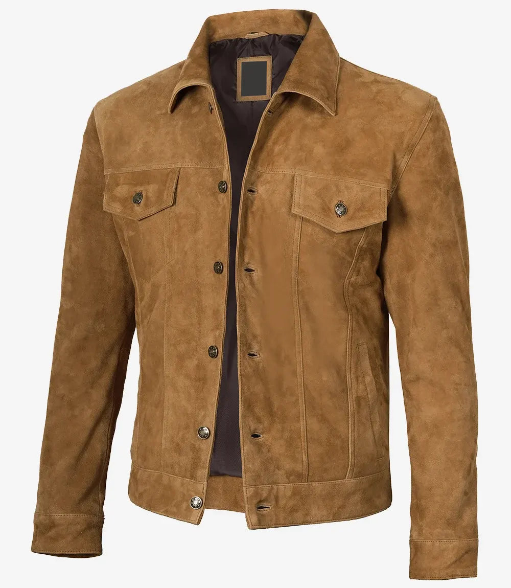 Light Brown Men's Trucker Suede Jacket The Leather Fit
