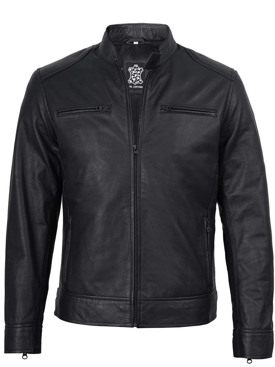 Men's Matte Black Cafe Racer Style Leather Jacket The Leather Fit