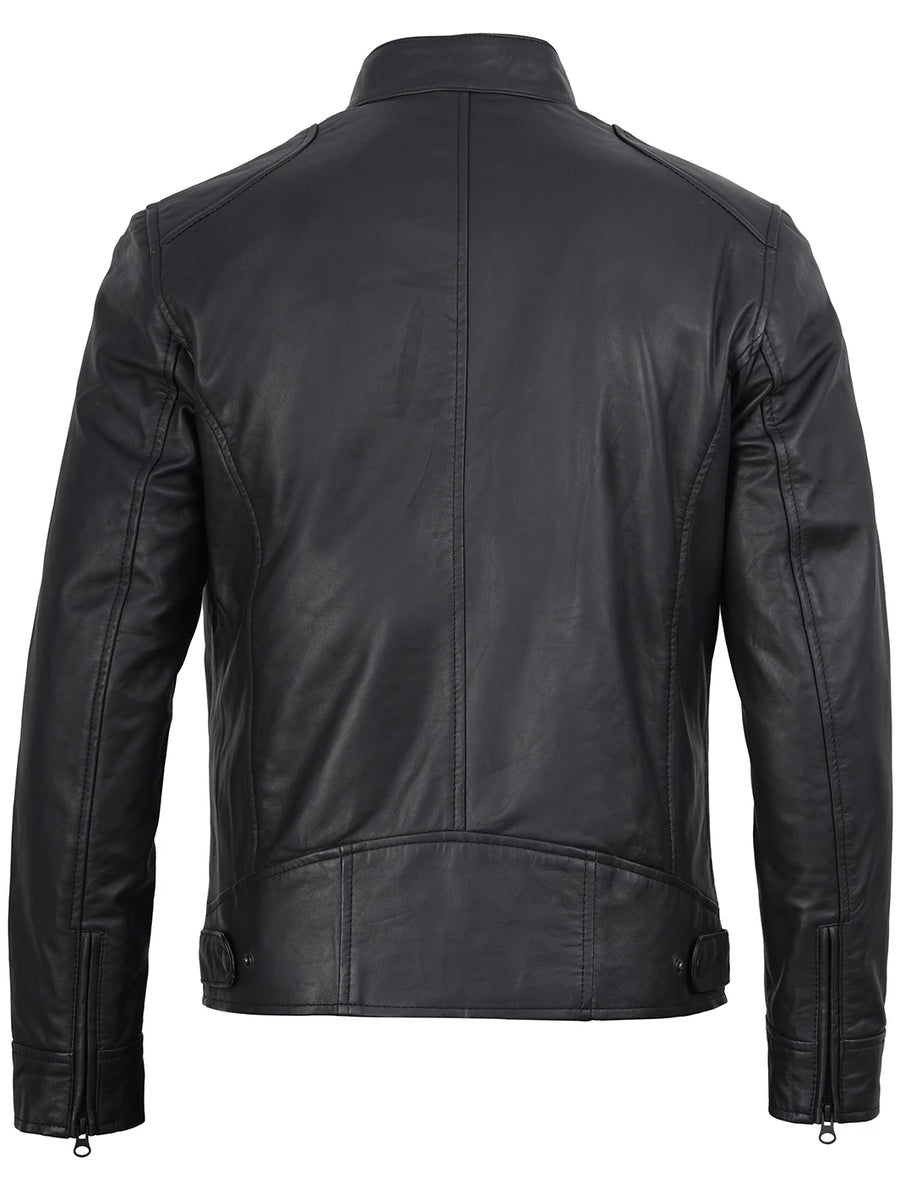 Men's Matte Black Cafe Racer Style Leather Jacket The Leather Fit