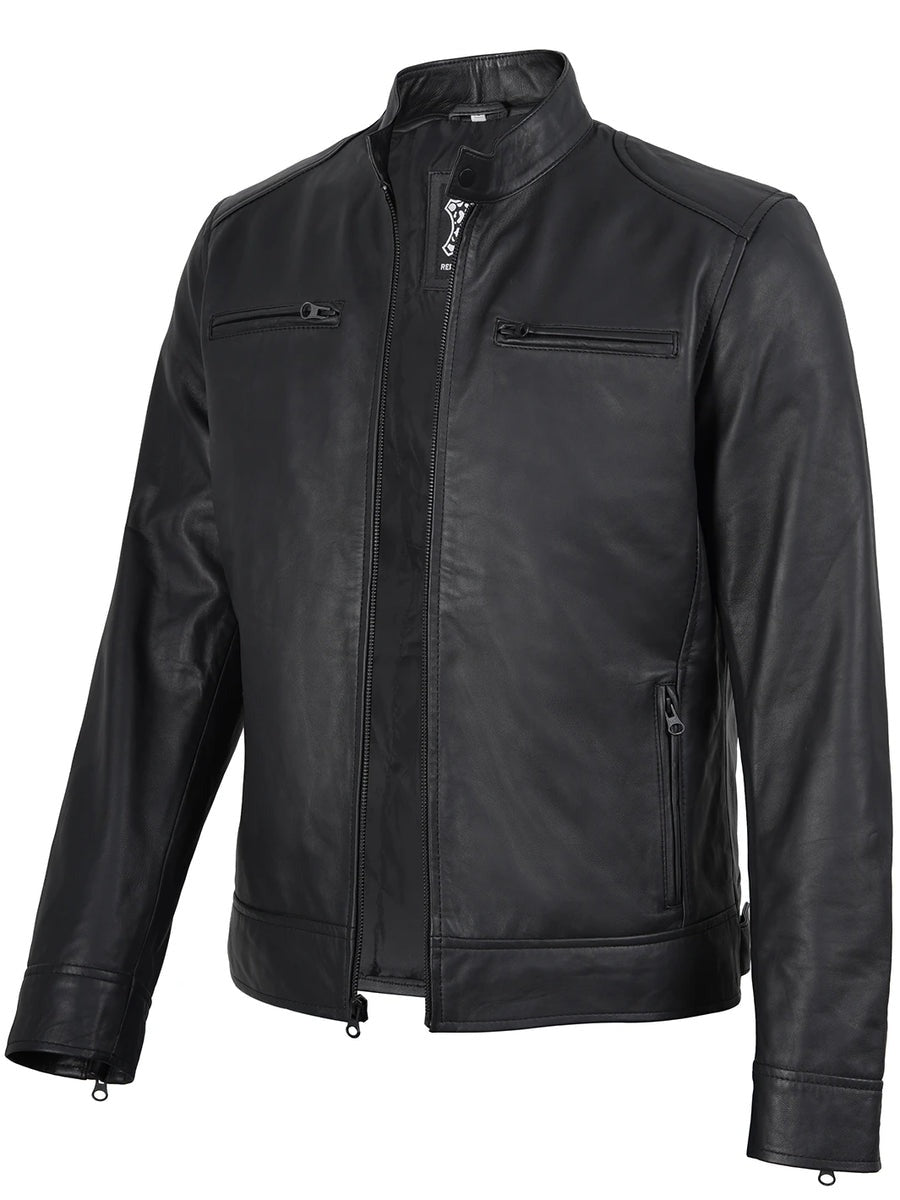 Men's Matte Black Cafe Racer Style Leather Jacket The Leather Fit