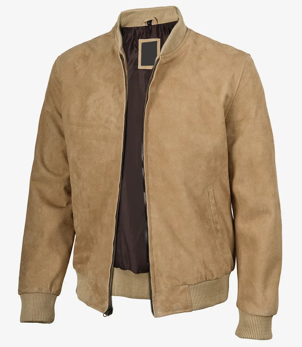 Camel Brown Men's Suede Bomber Jacket The Leather Fit