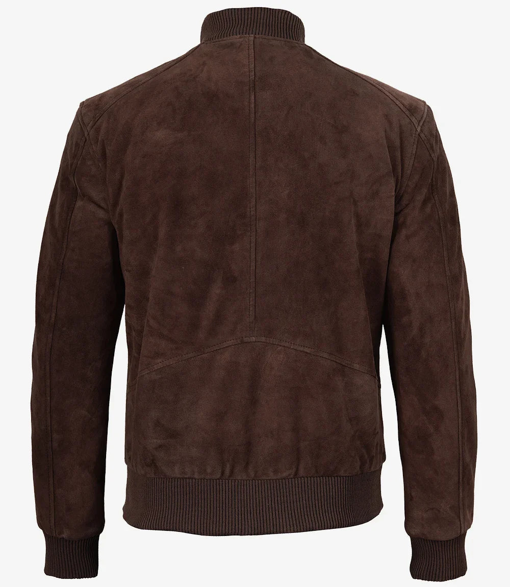 Men's Dark Brown Suede Bomber Jacket The Leather Fit
