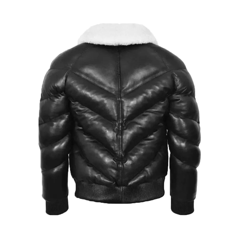 Puffer Classic Padded Fur Collar Jacket White The Leather Fit