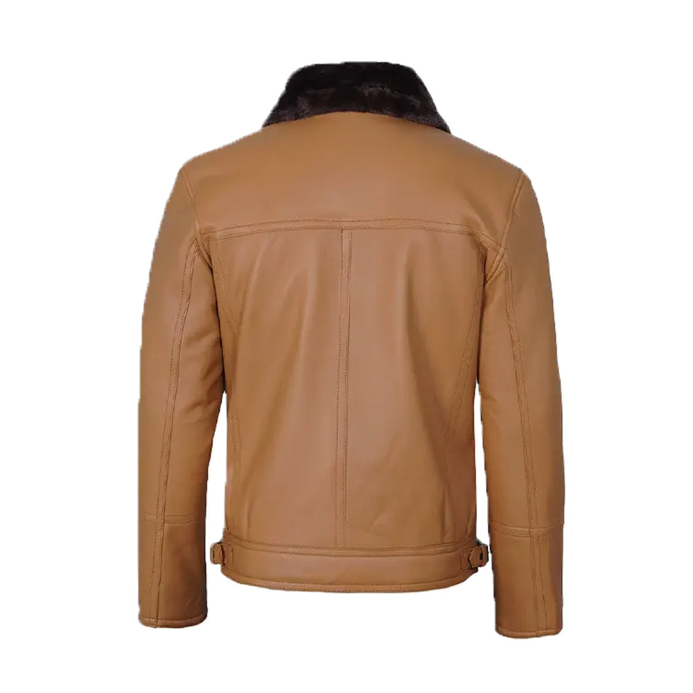 Men's Camel Brown Shearling Leather Moto Jacket The Leather Fit
