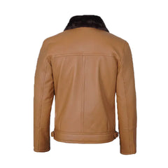 Men's Camel Brown Shearling Leather Moto Jacket The Leather Fit