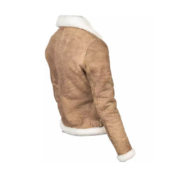 Women White Shearling B-3 Leather Bomber Distressed Beige Jacket The Leather Fit