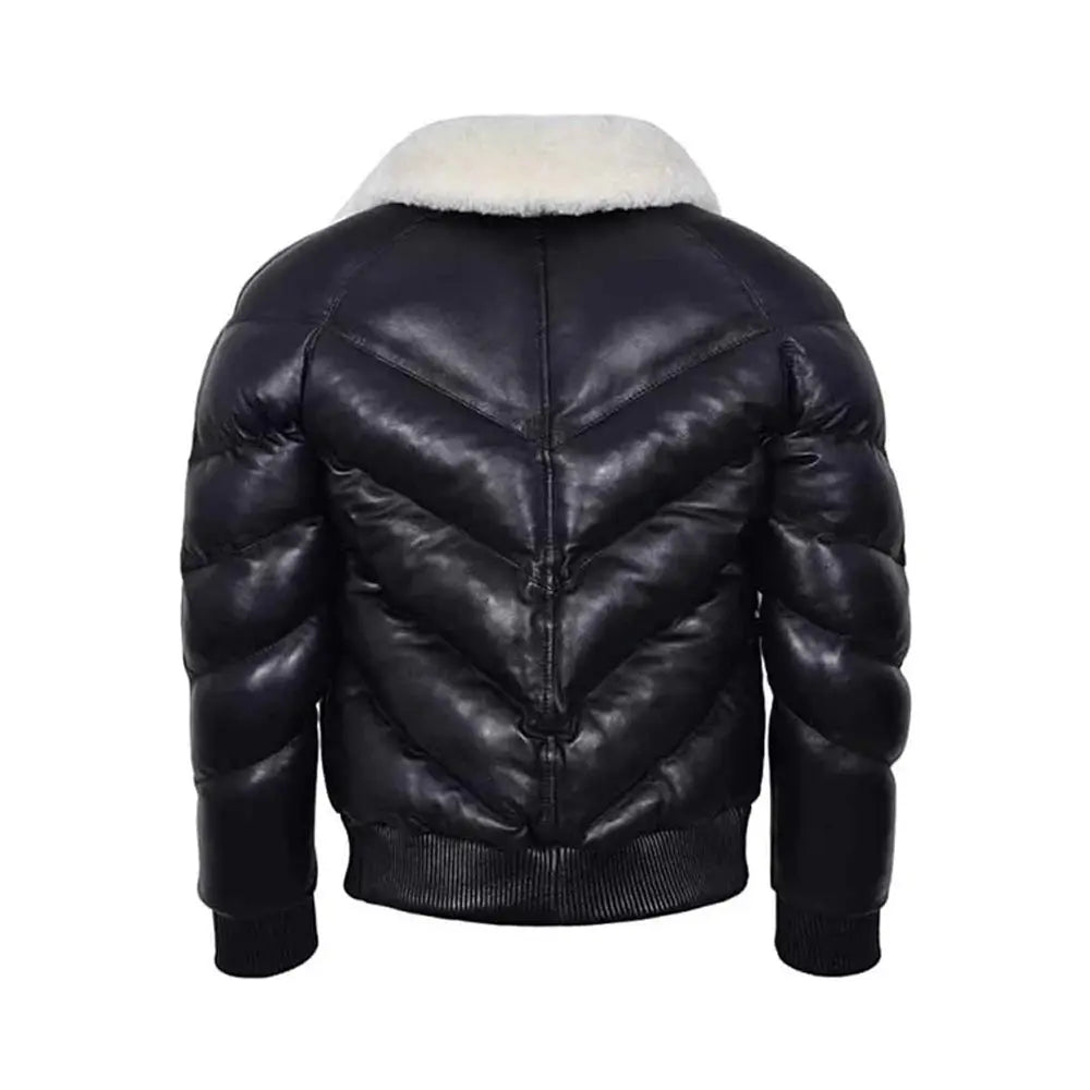 Mens Military Style Puffer Leather Jacket Black The Leather Fit