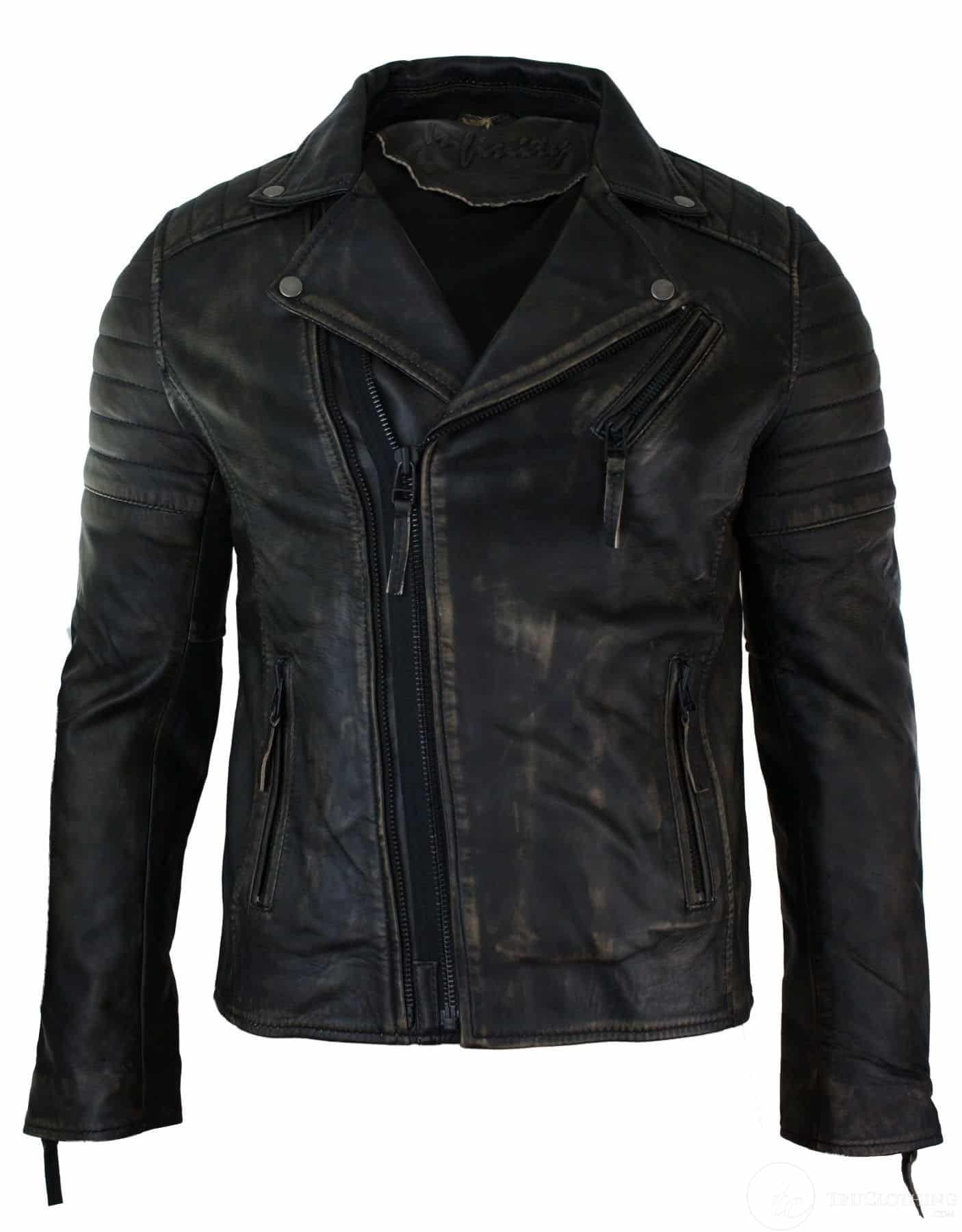 Mens Black Biker Genuine Leather Jacket The Leather Fit