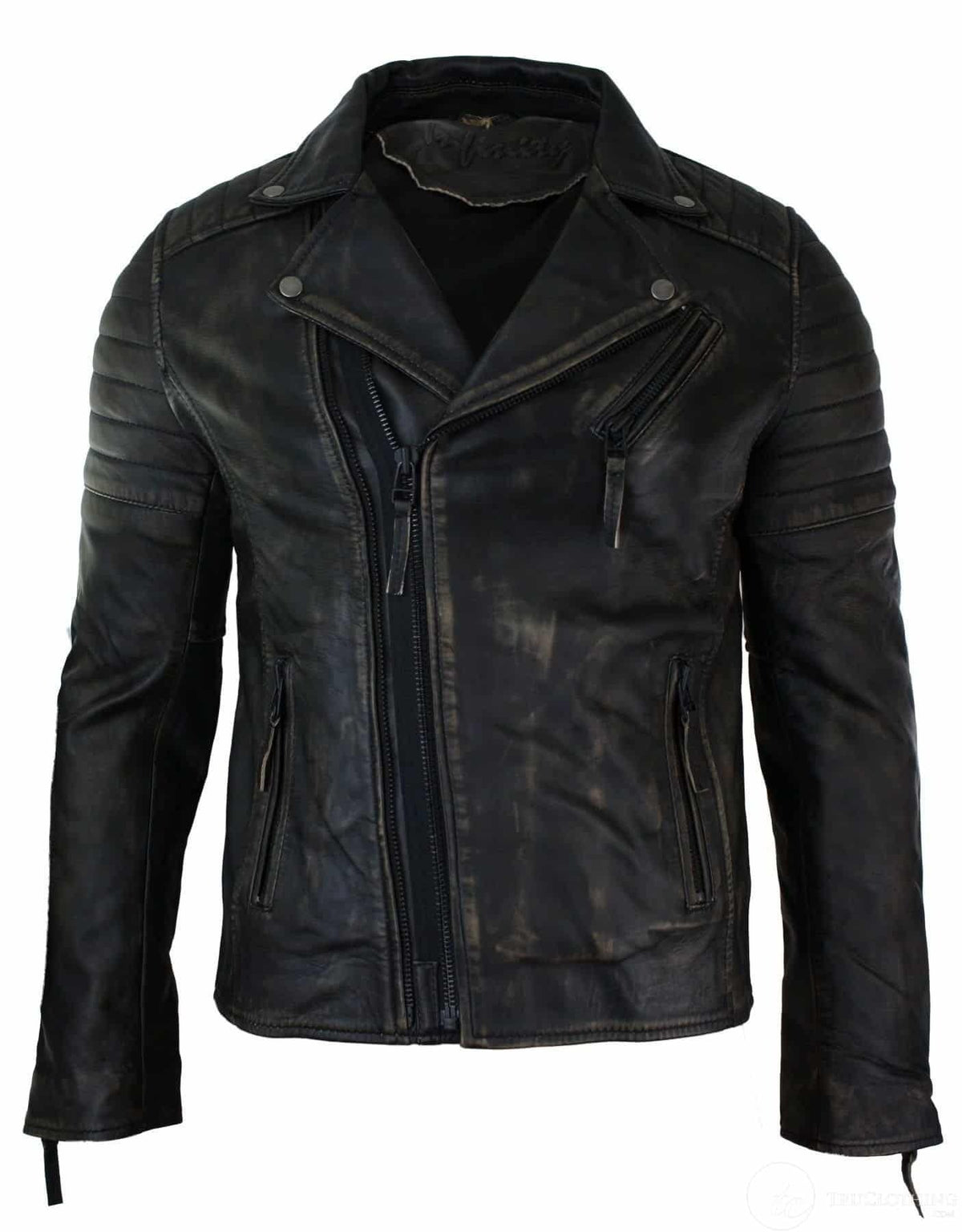 Mens Black Biker Genuine Leather Jacket The Leather Fit