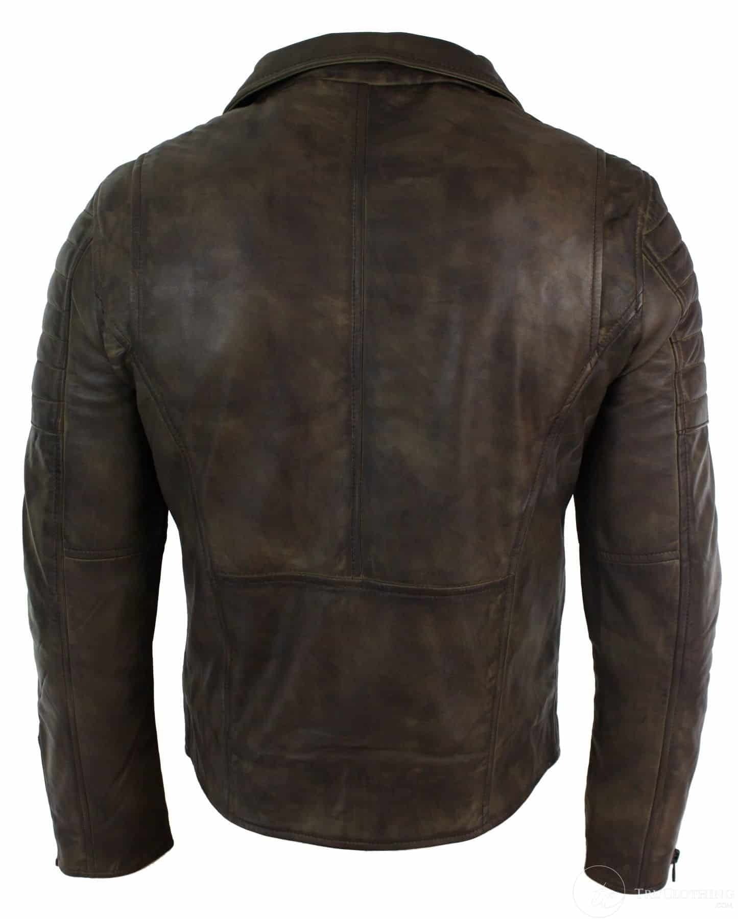Real Leather Slim Fit Cross Zip Retro Vintage Brando Mens Jacket Vintage Biker-Brown The Leather Fit