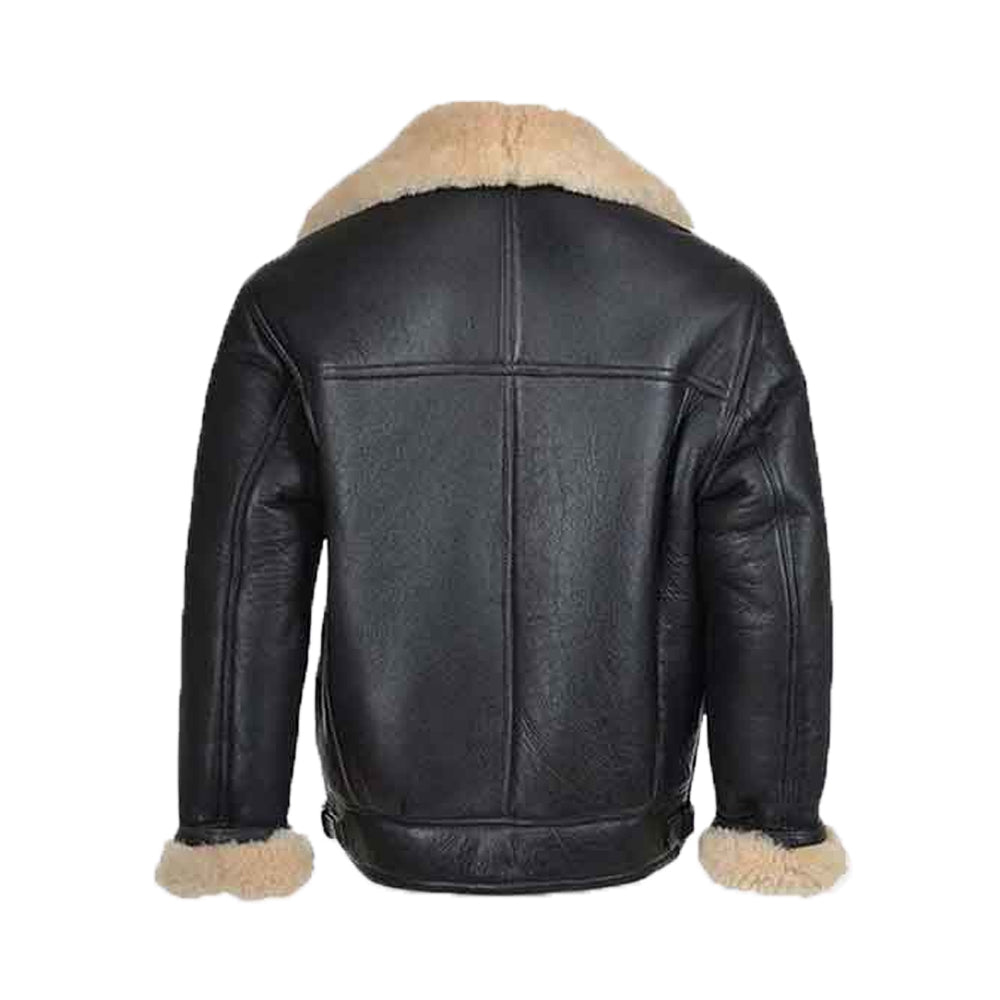 Men’s Black Bomber Shearling Leather Jacket The Leather Fit